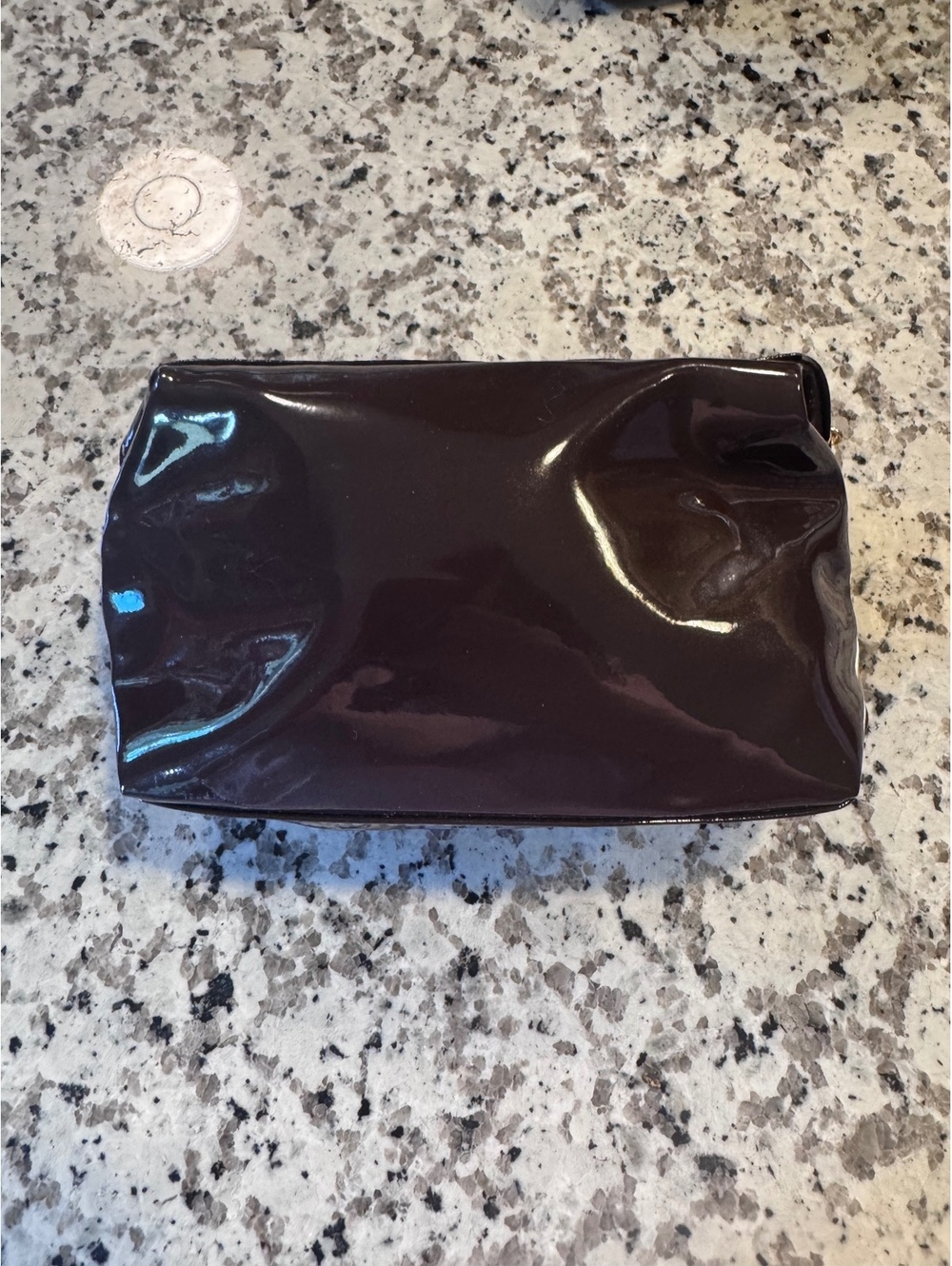 Estee Lauder Brown Patent Cosmetic Makeup Bag Zip Travel Toiletry Case
